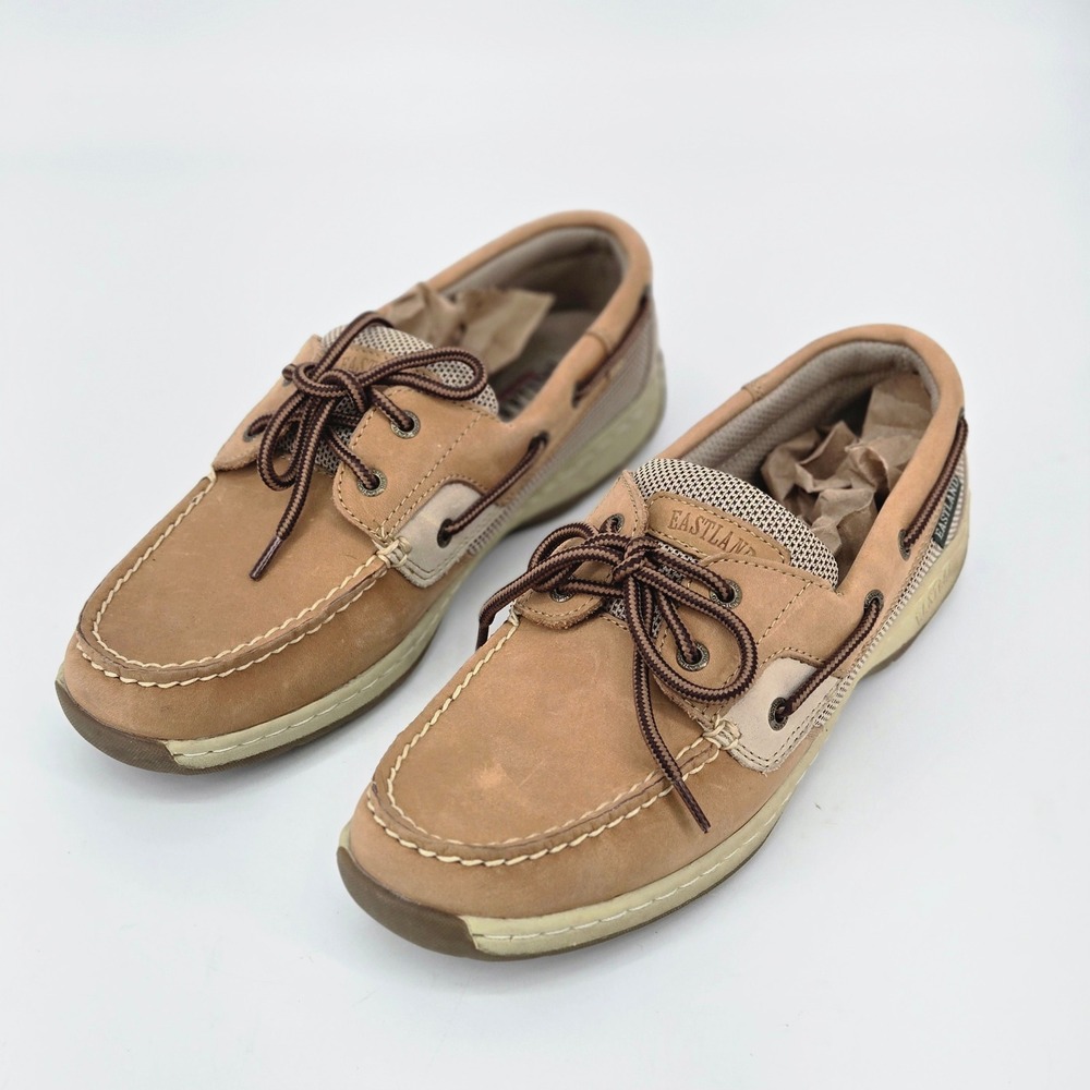 Eastland Solstice Tan Two Eye Leather Mesh Comfort Boat Shoes Womens 8M